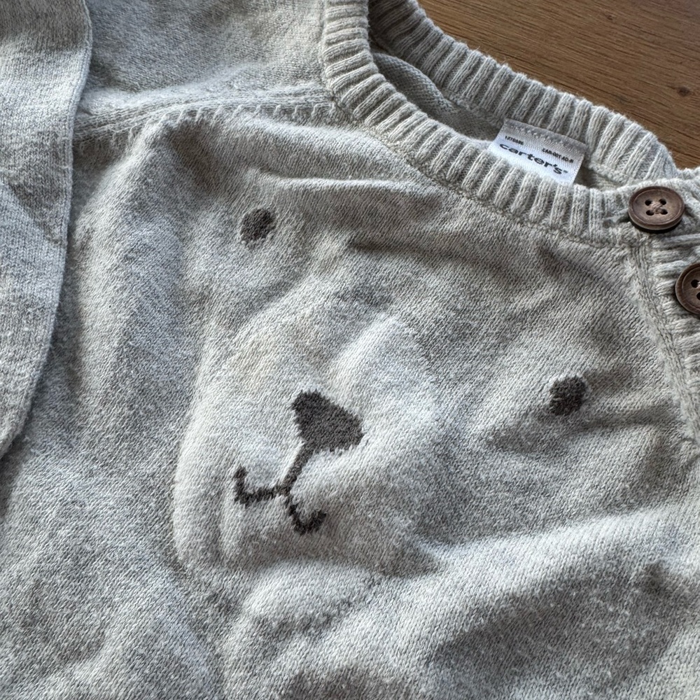 Carters Gray Bear Sweater Onesie